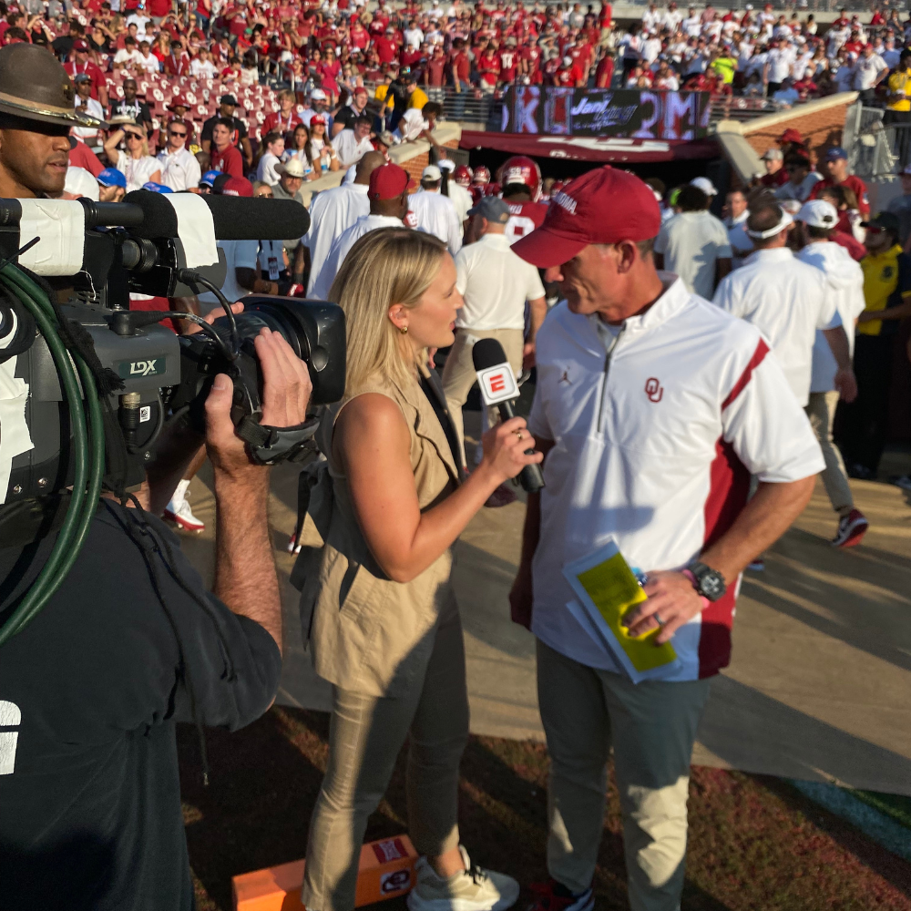 Tori Petry sideline reporting at Oklahoma