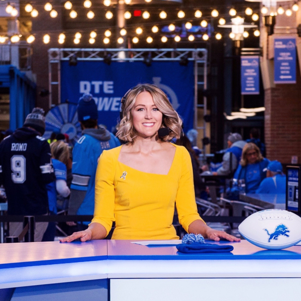 Tori Petry hosting sports from the Lions desk